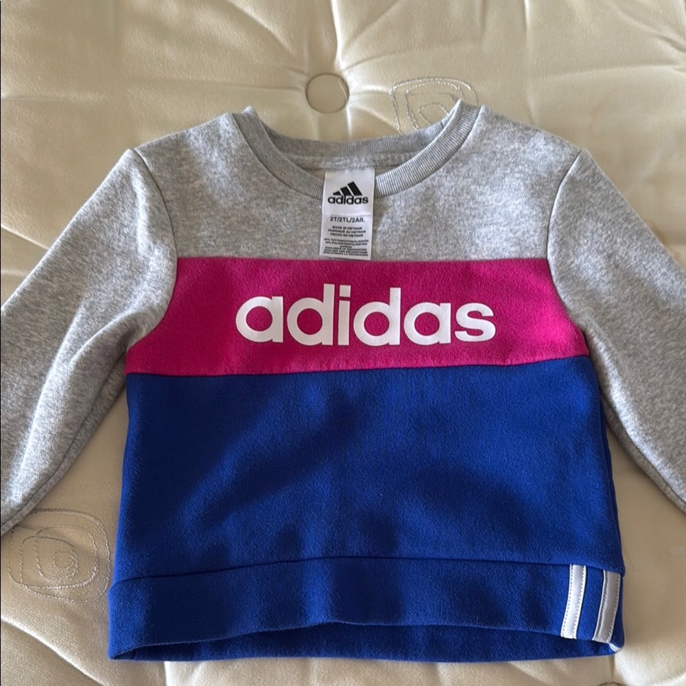 Adidas Kids' Gray, Pink, and Blue Sweatshirt